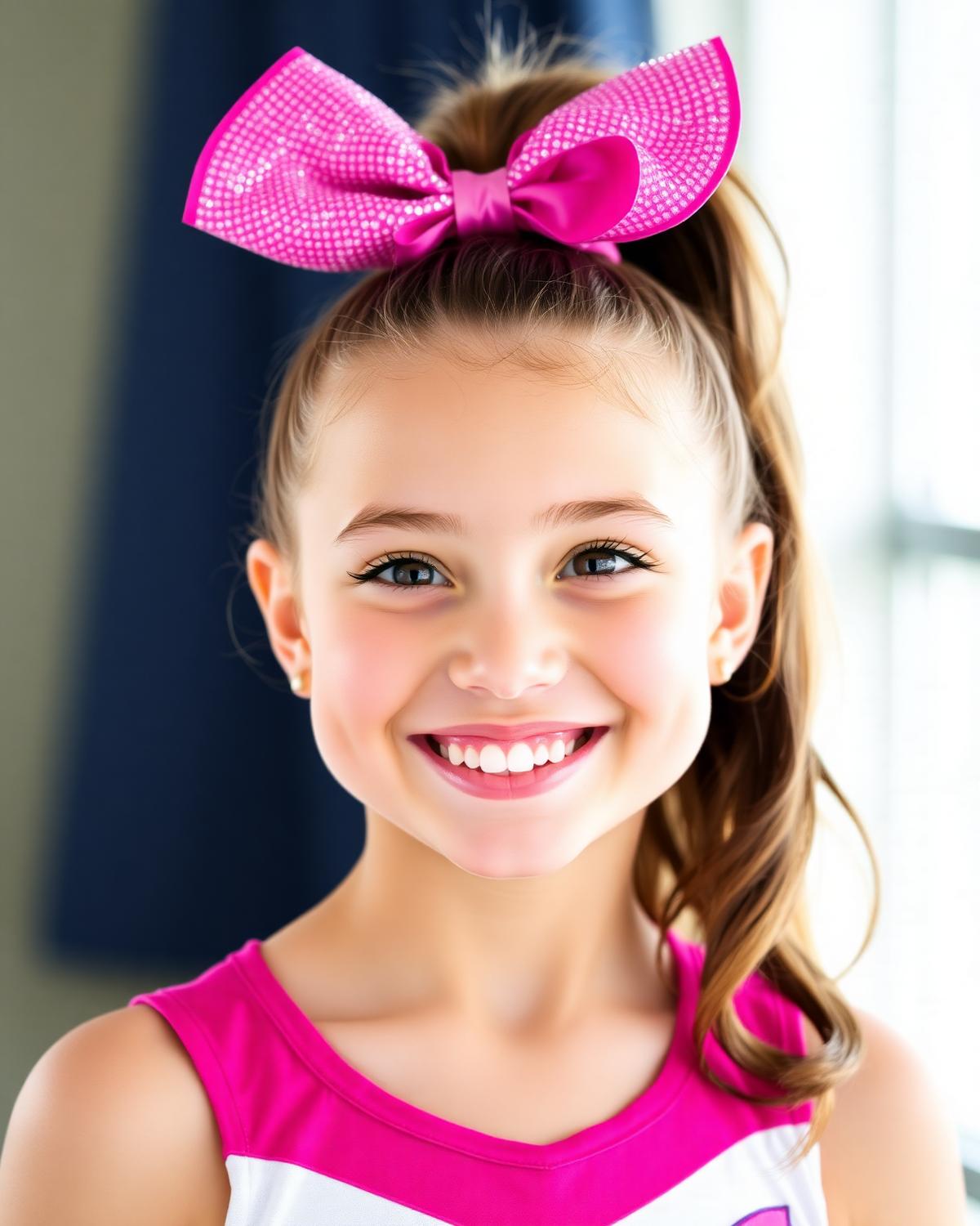 Cheerleader wearing a sparkling cheer bow
